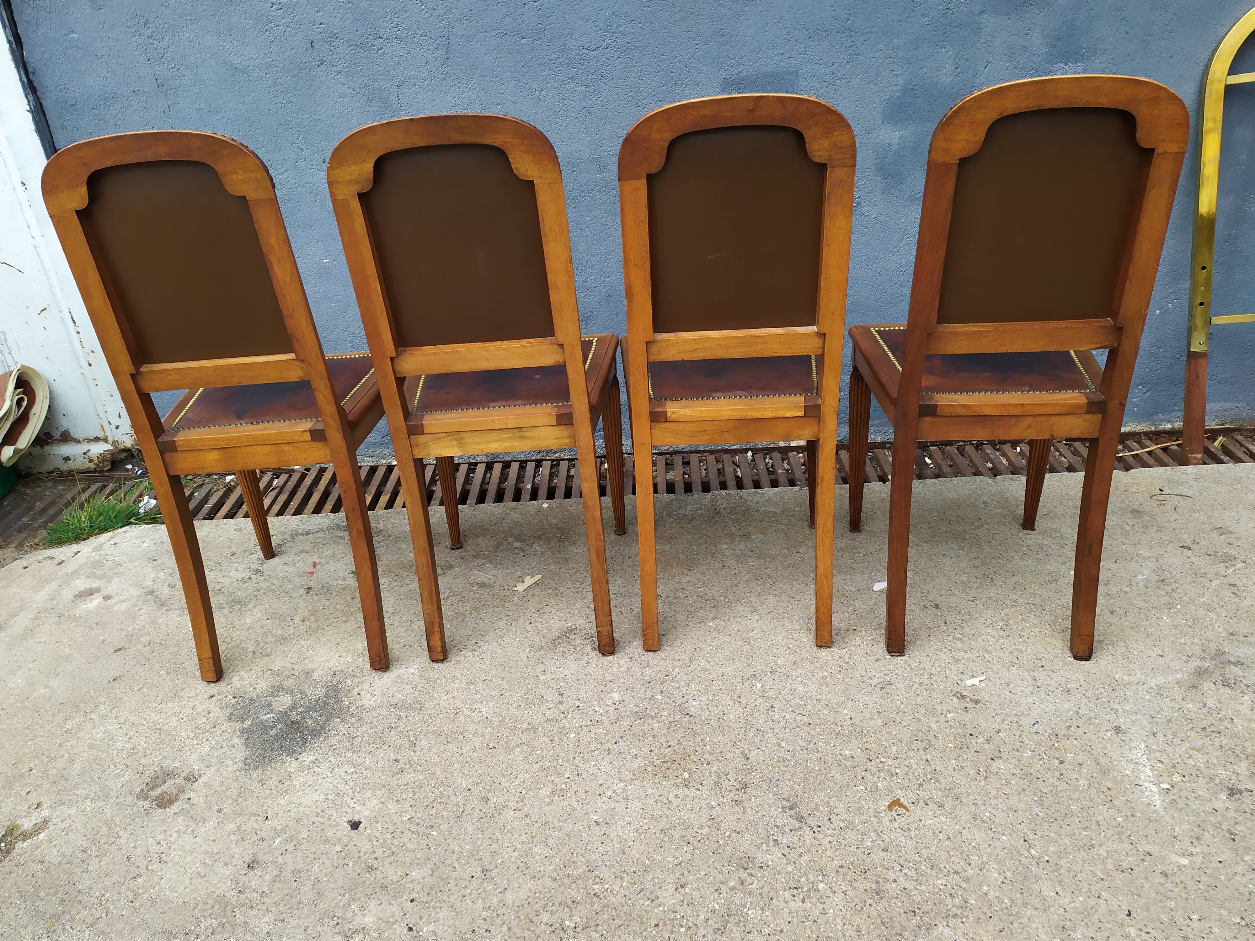 Series of 4 leather art deco chairs 1925