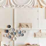 Blue velvet toad bench