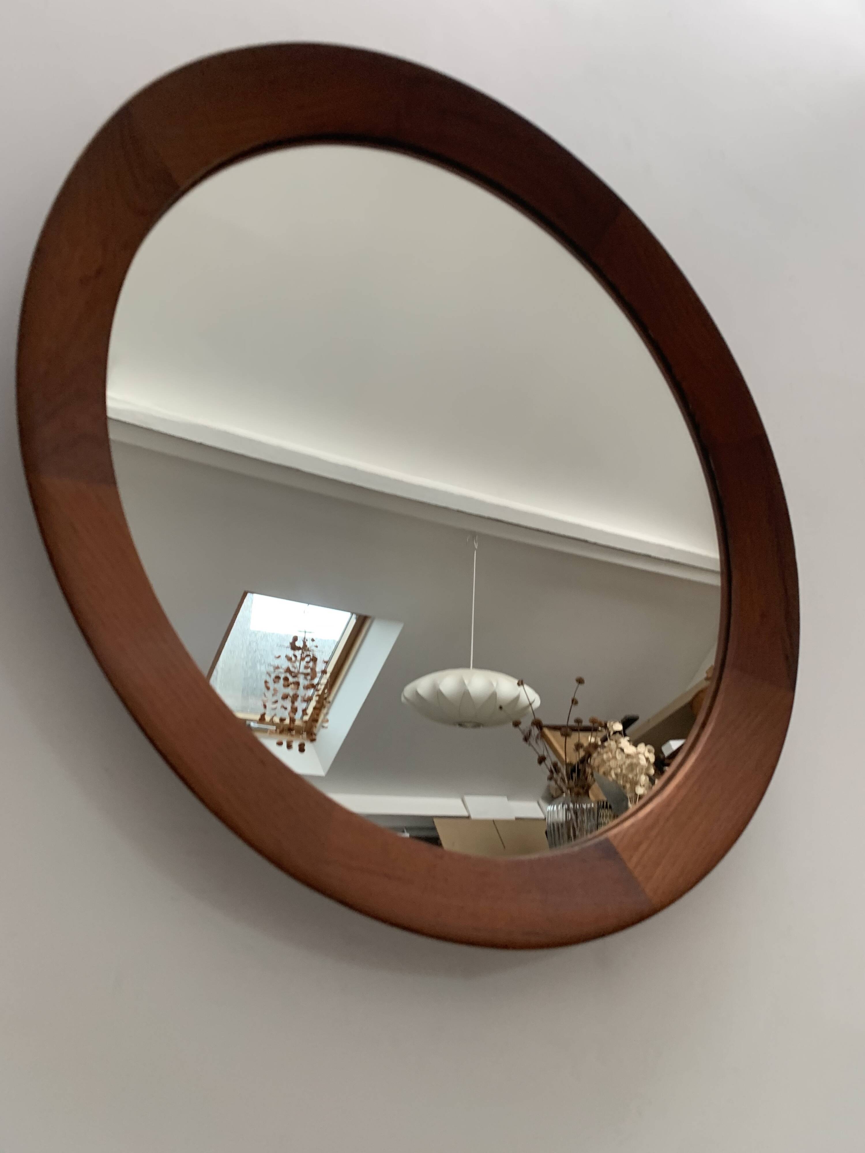 Scandinavian round teak mirror