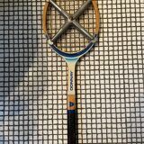 Vintage Zephir wooden tennis racket with metal protection