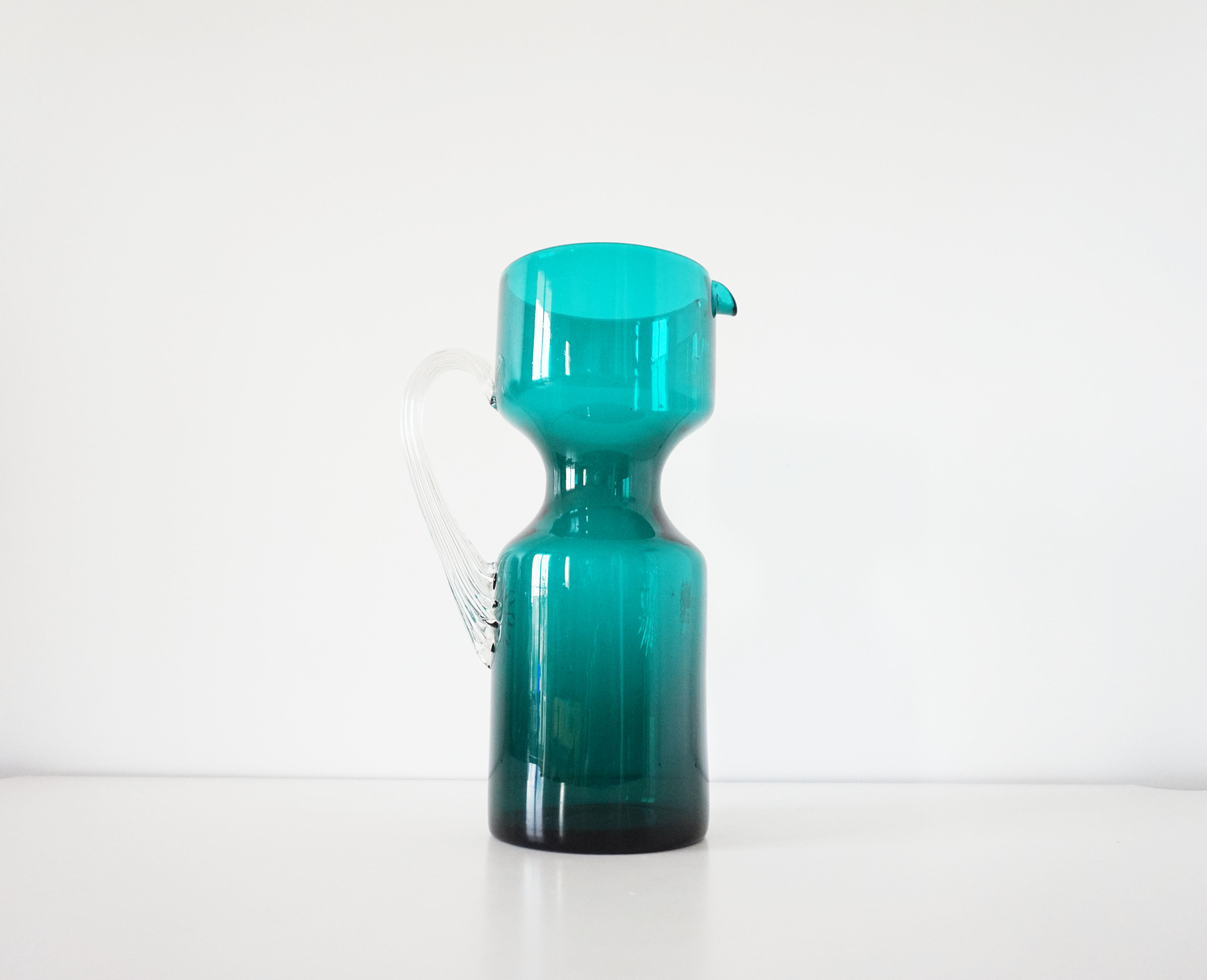 Vintage blue blown glass carafe