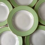 Set of 6 pastel green honeycomb hollow plates Moulin des Loups / L'Amandinoise 50s