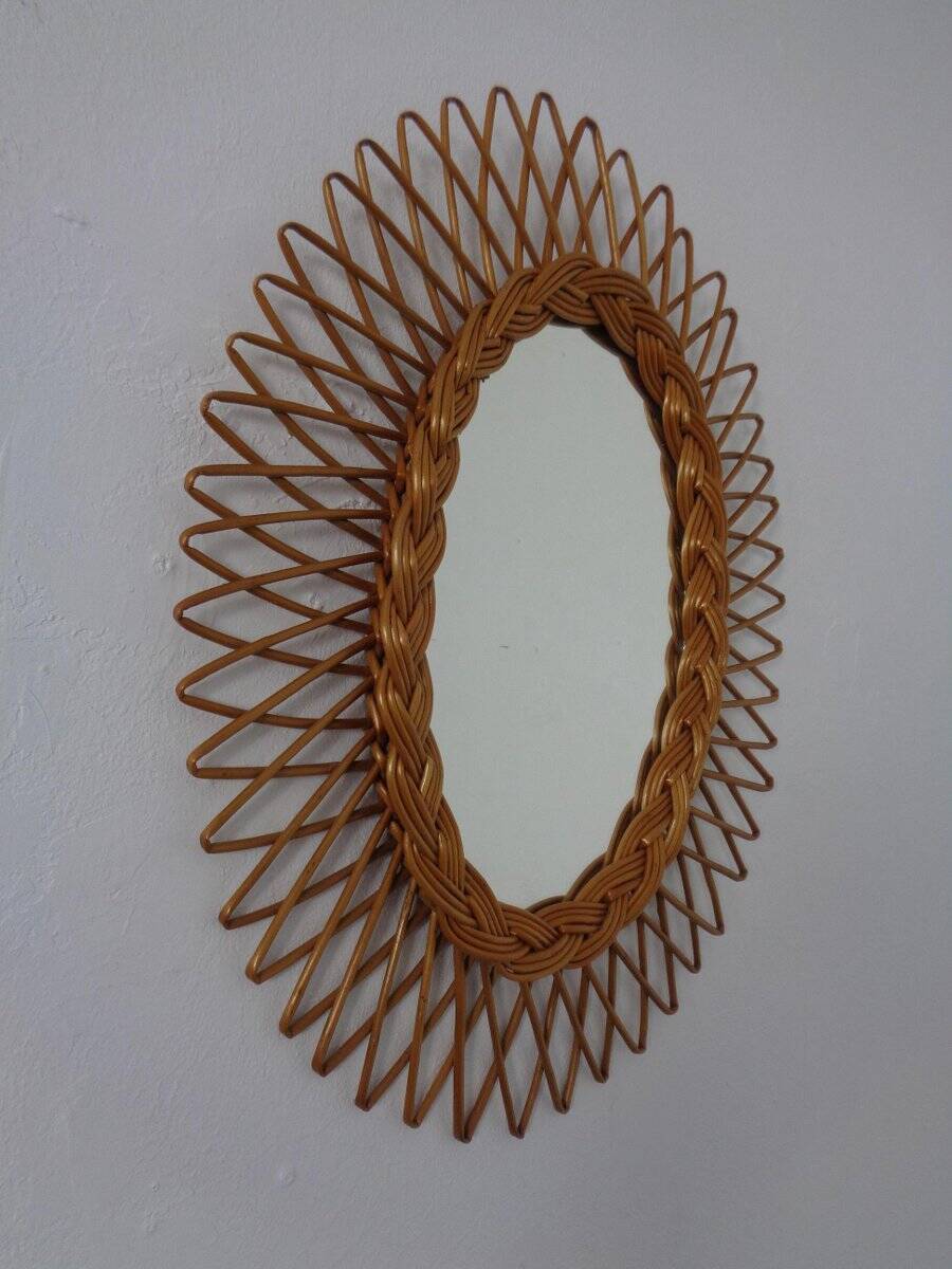 Italian rattan mirror, 1960s