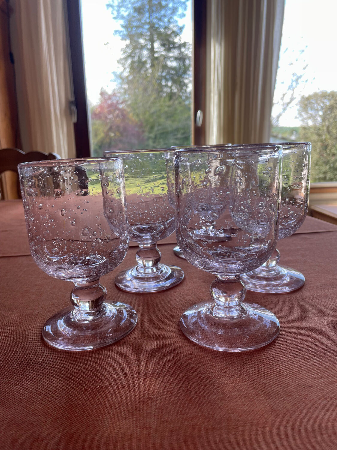 Set of 5 pink bubble glasses – Biot glassware – vintage** Pretty lo