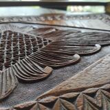 Antique carved wooden tray with openwork handles and edges