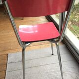 Table set and 2 vintage vintage pale red formica chairs