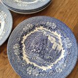 6 blue plates made in england