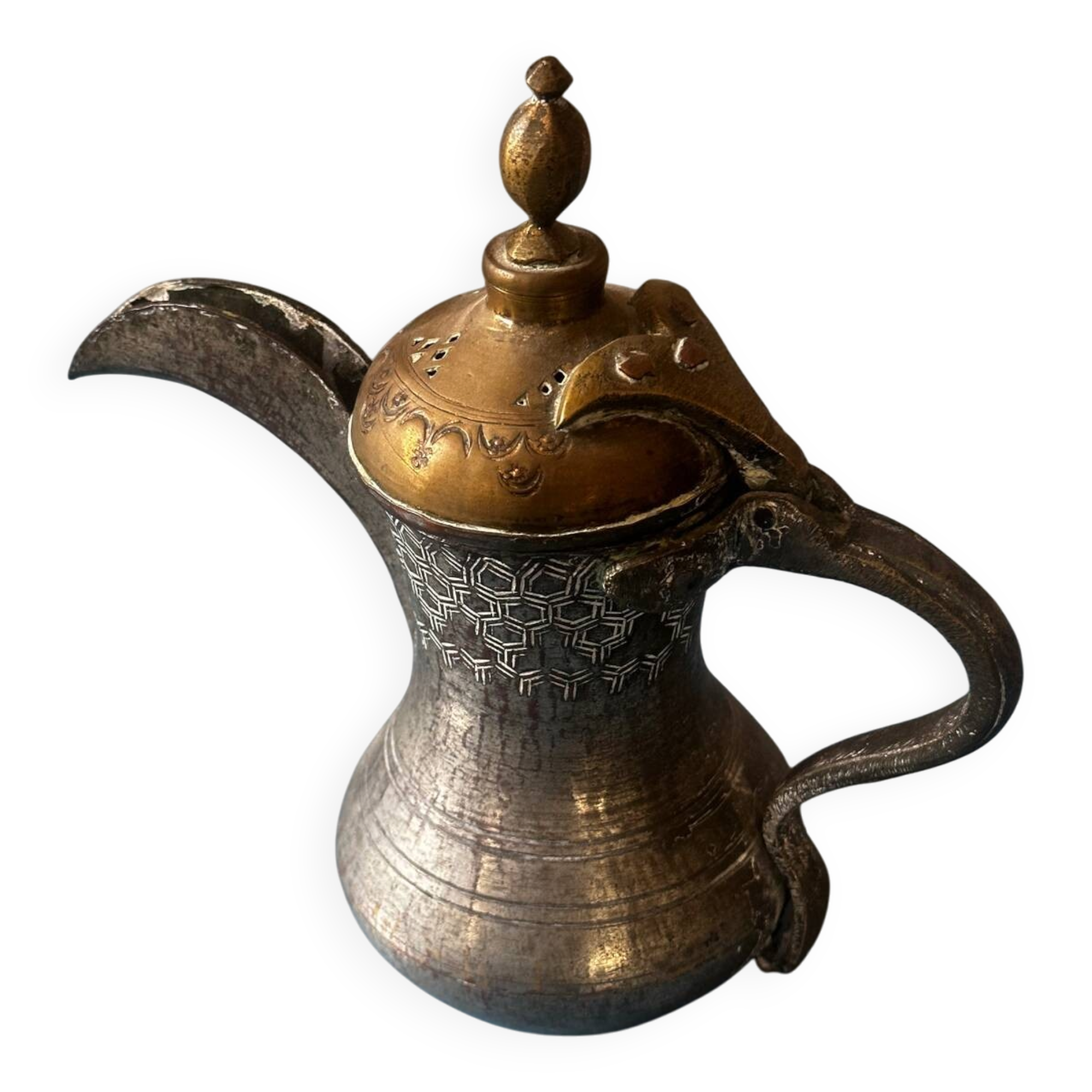 Eastern Verseuse "Dallah" Metal and Engraved Brass circa 1900