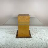 Table basse design années 80 bois, verre, granit