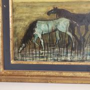 Oil on Panel, Barbizon School - Horses in the Meadow, Signed Lucien V