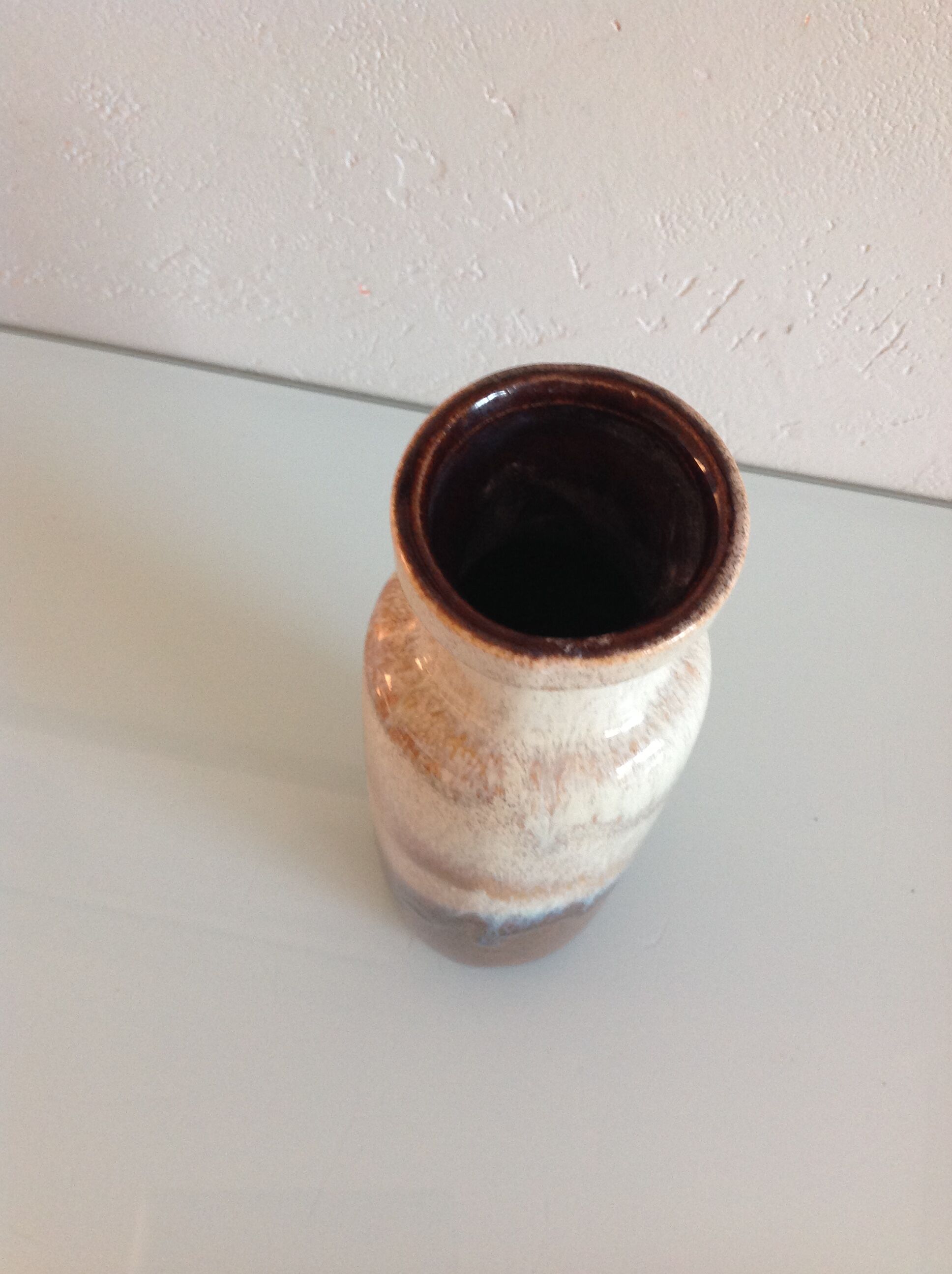 Beige and brown tube vase by Scheurich Ceramic, vintage 60s-70s