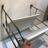 Vintage folding trolley in chromed metal and enamelled trays