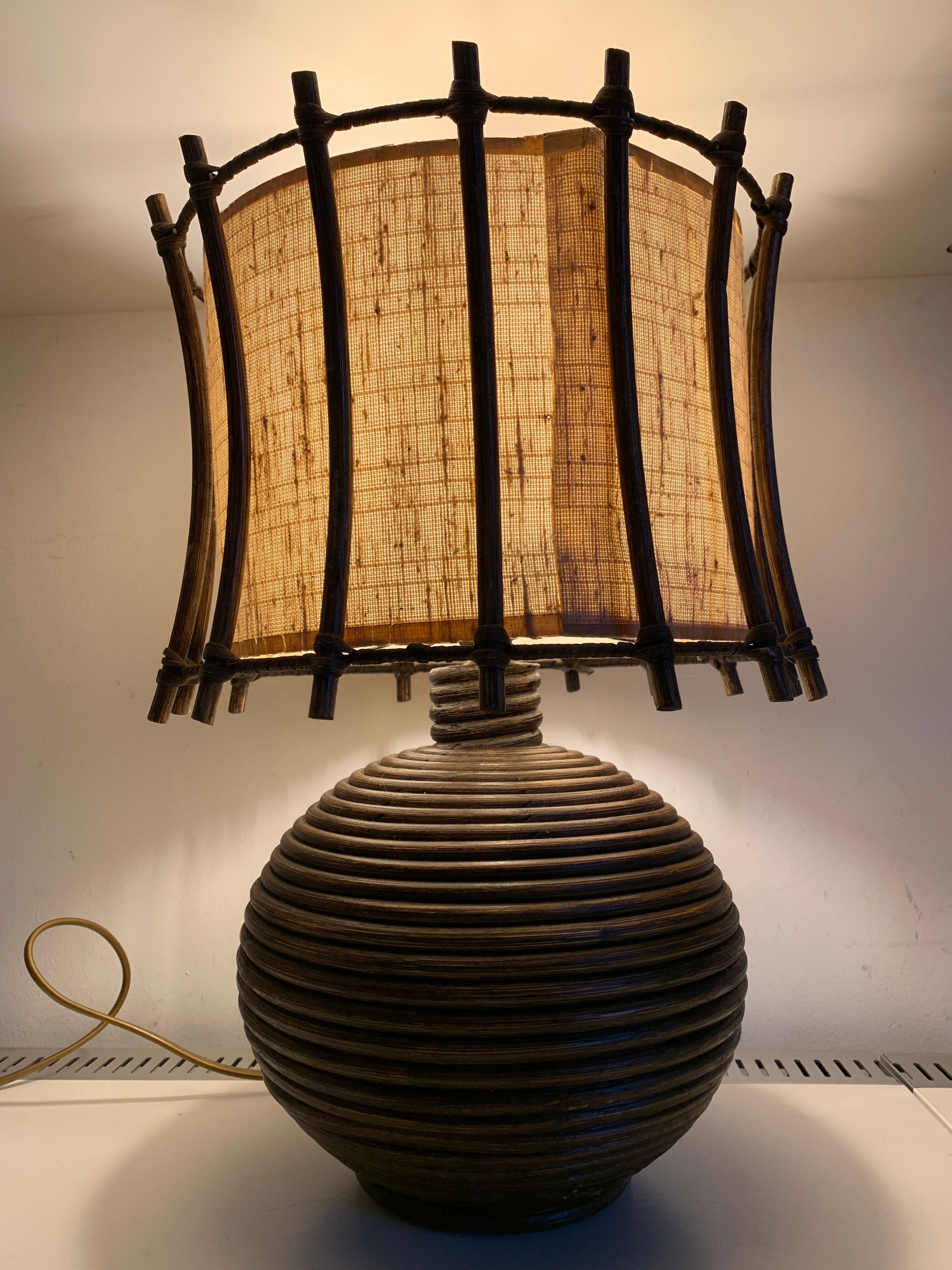 Rattan lamp with original lampshade, 1960