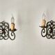 Pair of old wrought iron sconces patina green and gold - 2 lights