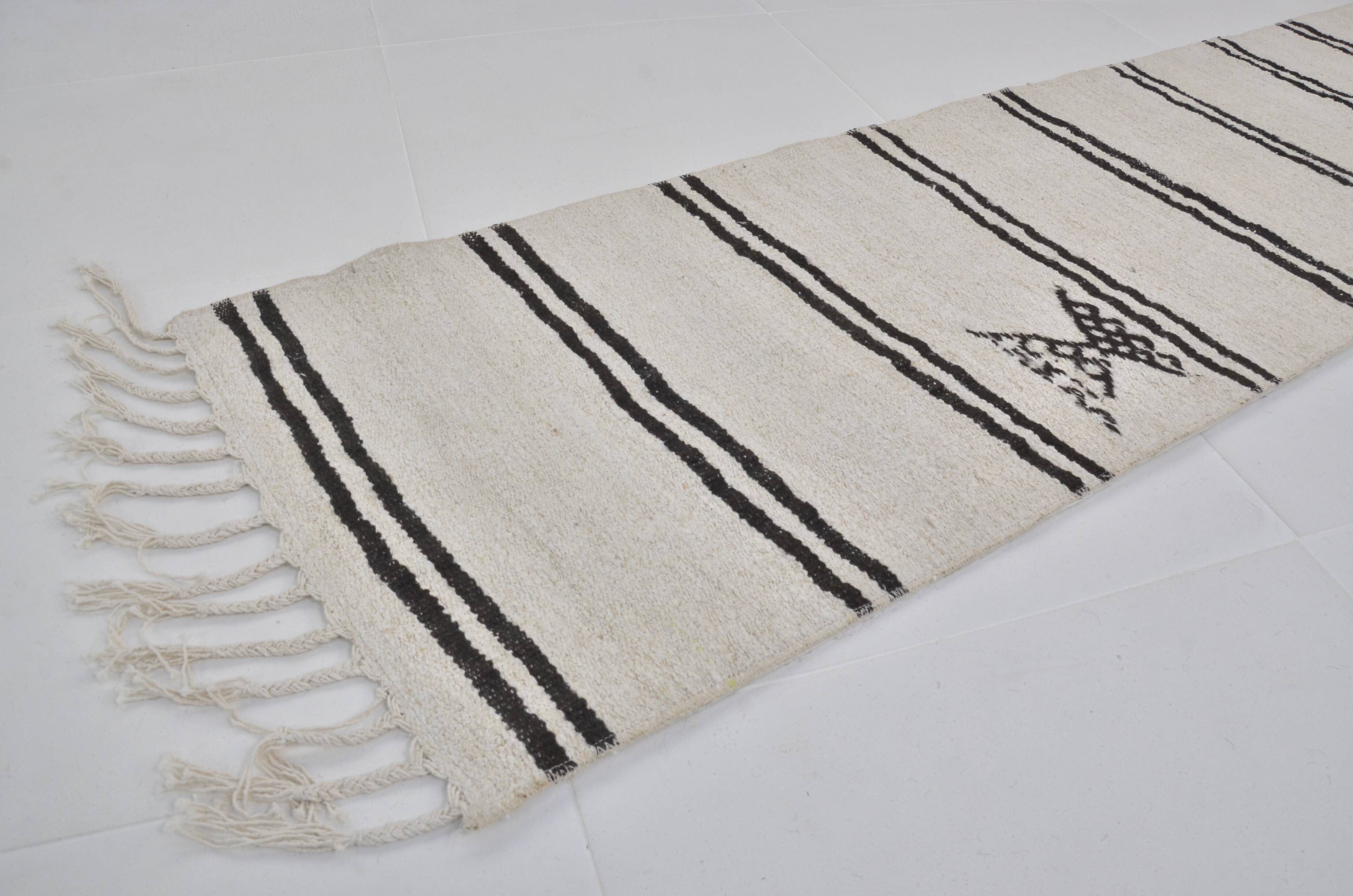 Vintage White Antique Hemp Kilim Runner sku3885