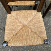 4 chaises bois massif chêne foncé pailées éléphant