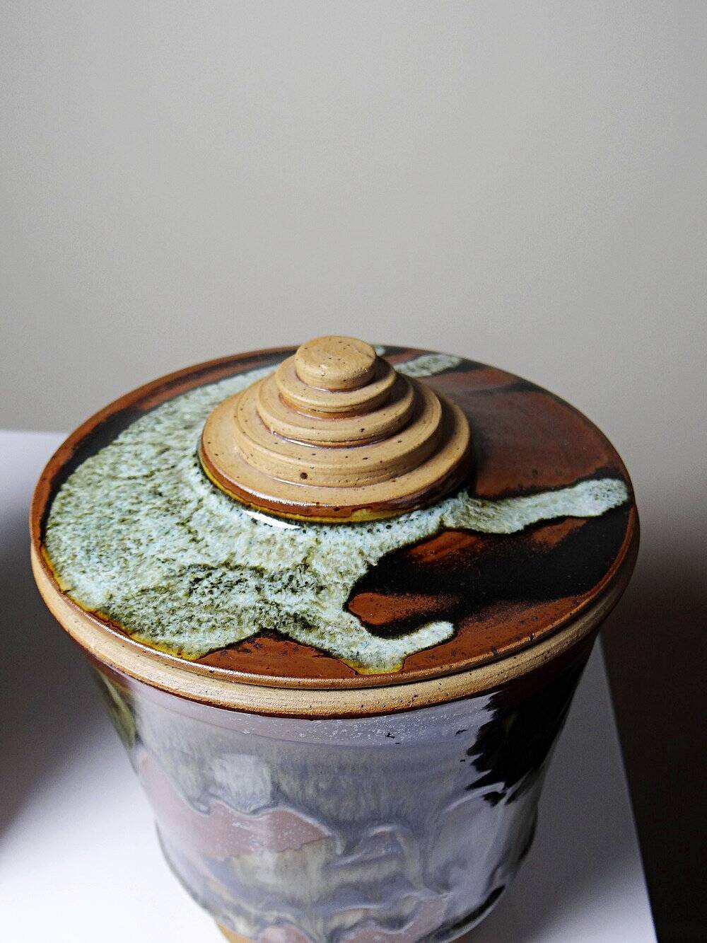 Pair of vintage 80s-90s Japanese-style stoneware pots, studio pottery, handcrafted and signed