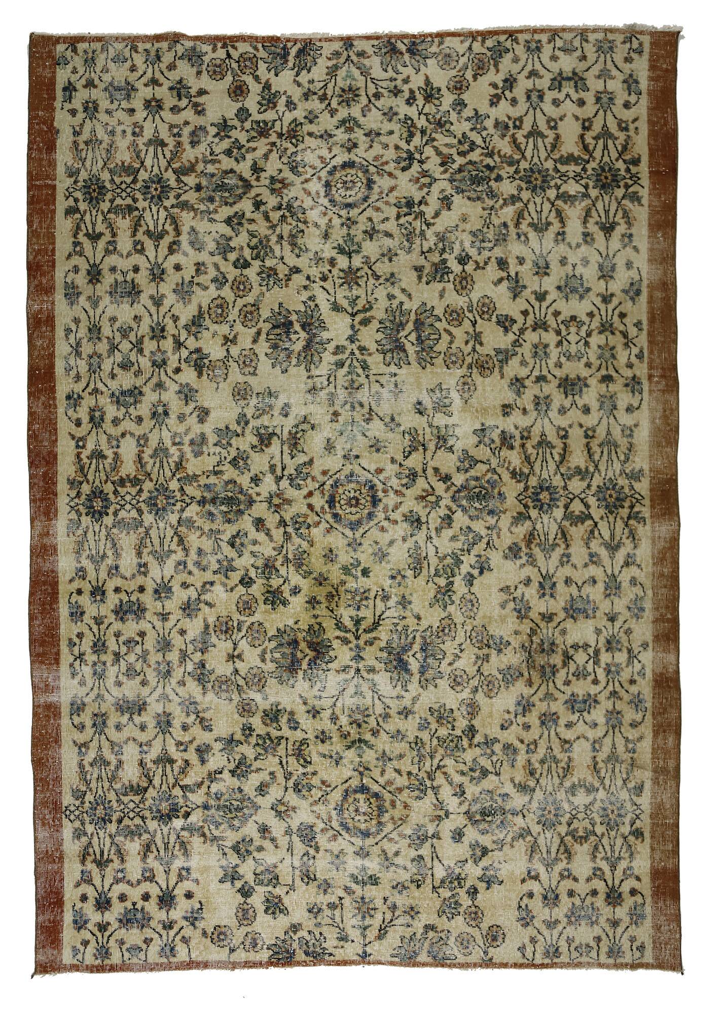 Tapis Oushak Ancien – Ton Ivoire & Motifs Floraux, 198 x 274 cm