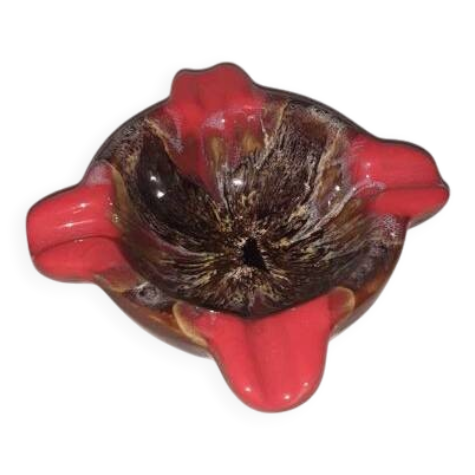 Vallauris Ashtray Signed – 1970s Ceramic – Organic Shape Red & Enamel