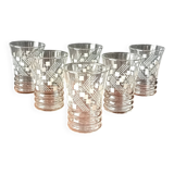 6 glasses 11 cl with vintage 1950 geometric patterns in white, France.