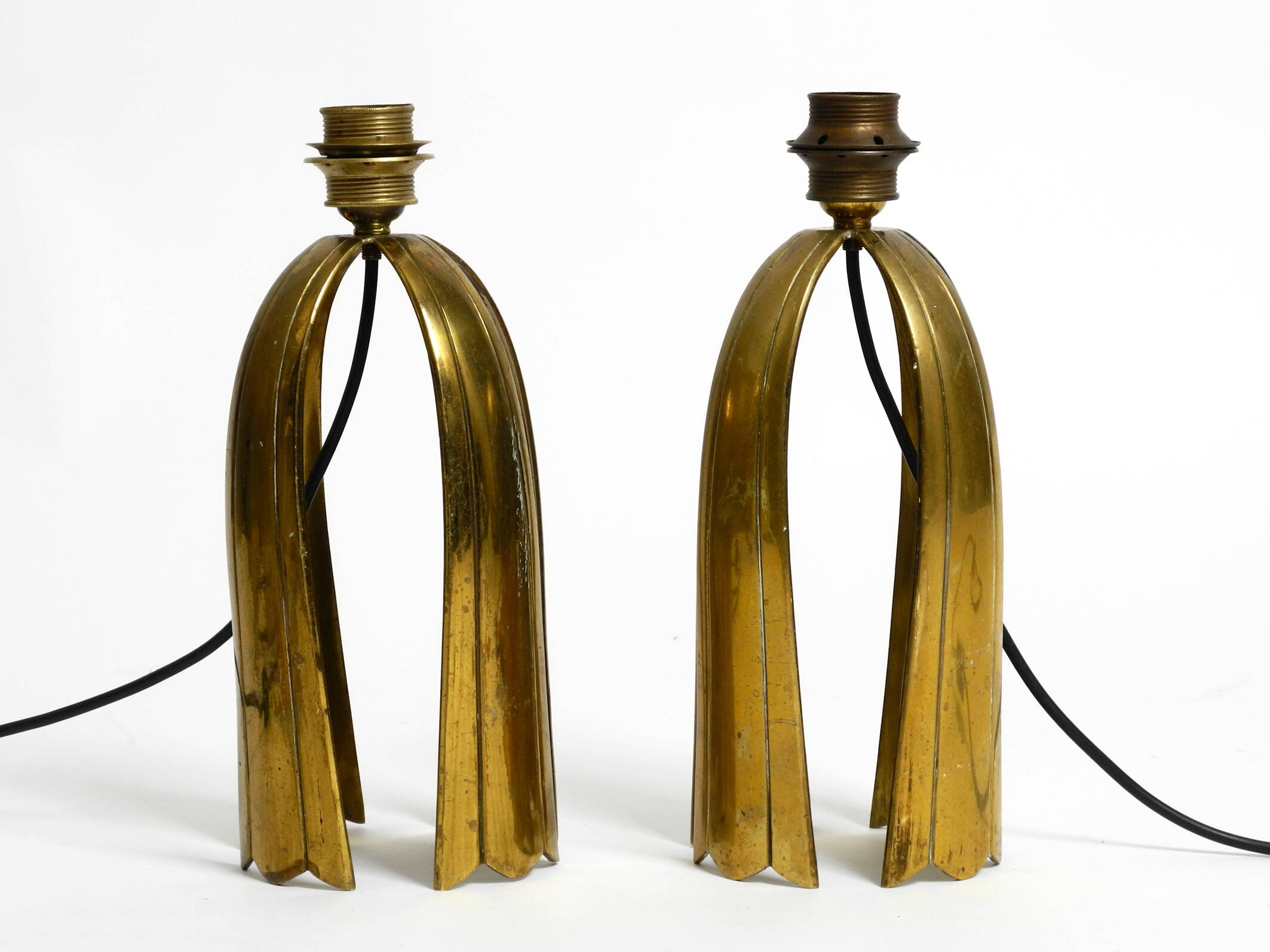 Pair of large extraordinary heavy Mid Century brass table lamps