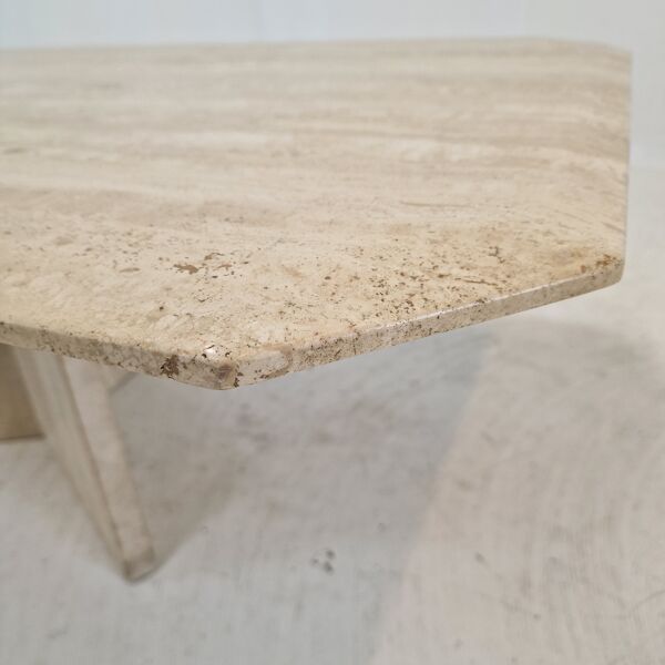 Table basse italienne en travertin, années 1980