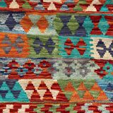 Oriental kilim rug afghan colored red green multicolored