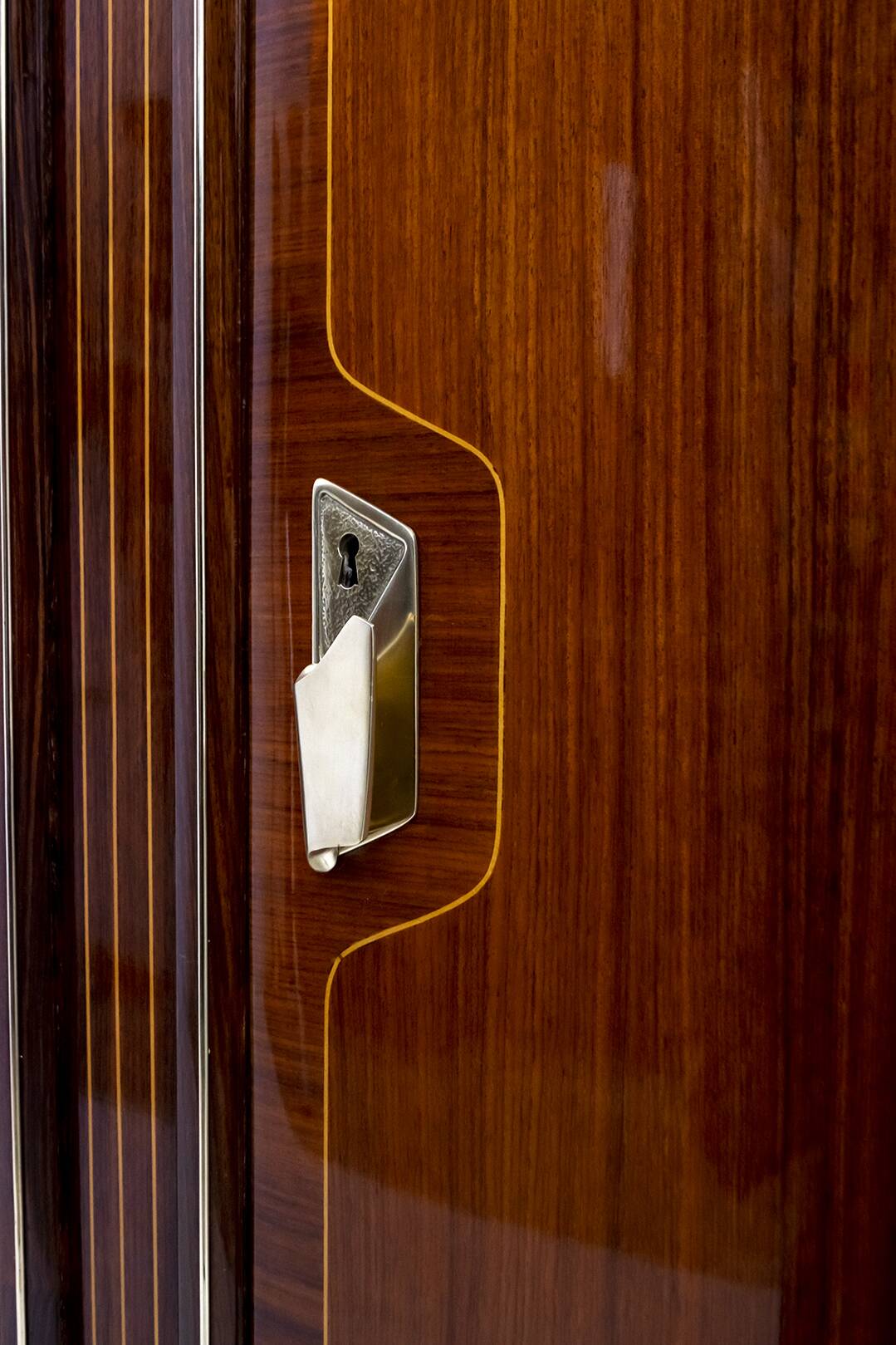 Attributed Gio Ponti Mid-Century Italian Mahogany and Brass Bar Cabinet, 50