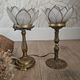Pair of brass and mother-of-pearl lotus bedside lamps