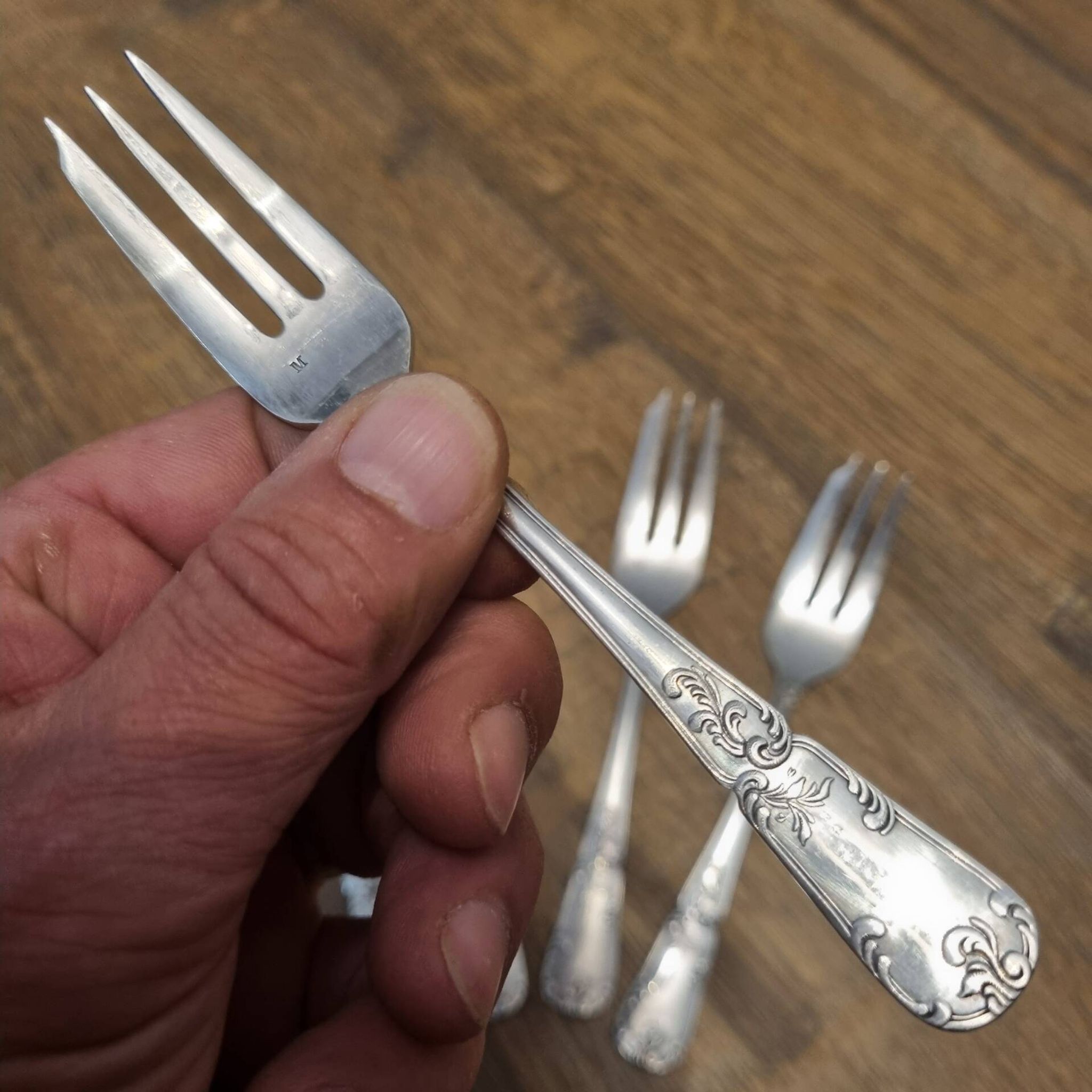 5 fourchettes à gâteau argent milieu XXème