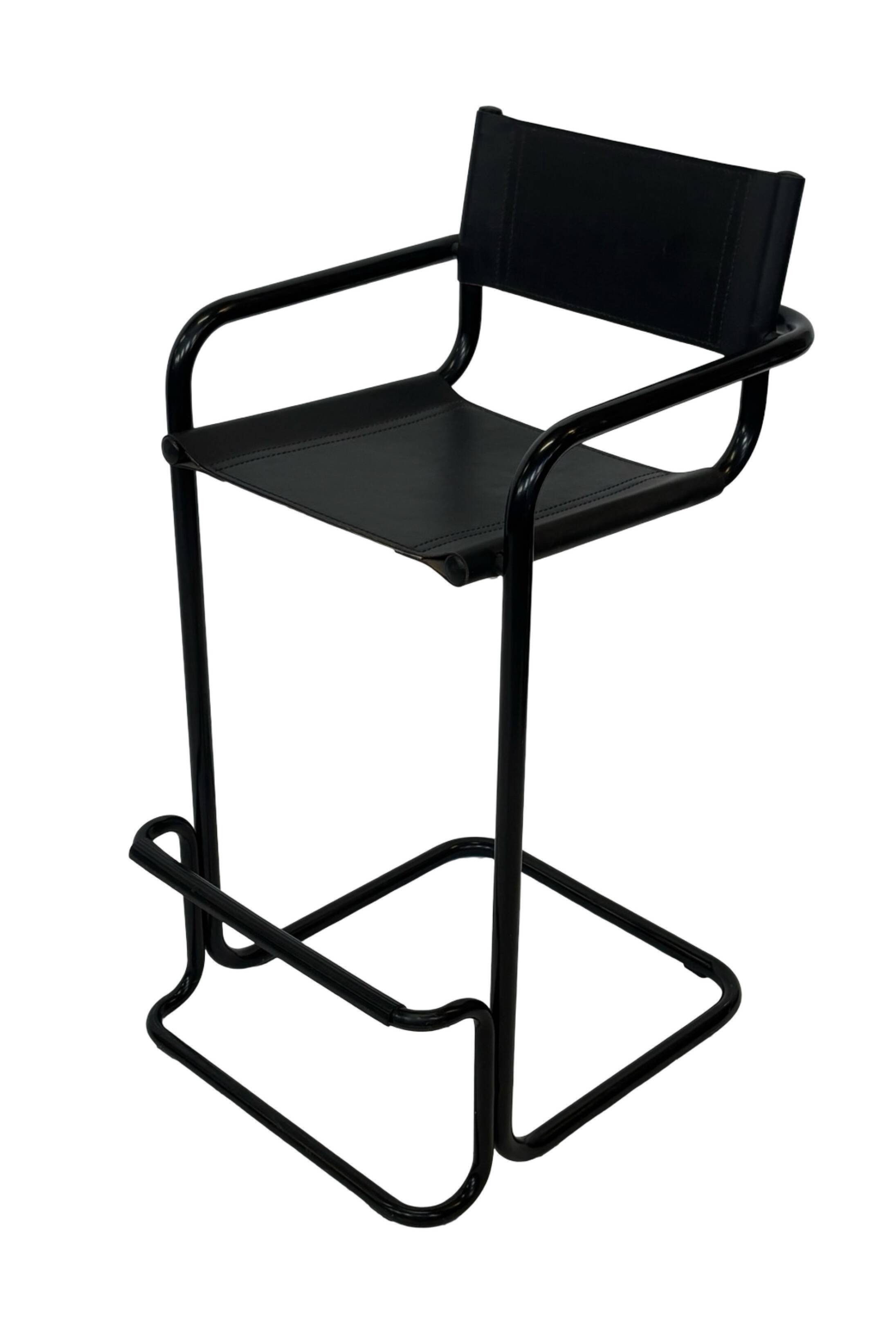 Vintage Black Leather & black frame Italian Modern Barstool