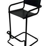 Vintage Black Leather & black frame Italian Modern Barstool