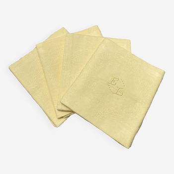 set de 4 serviettes monogrammées EL teintes jaune