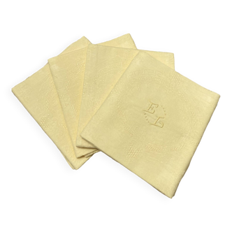 set de 4 serviettes monogrammées EL teintes jaune
