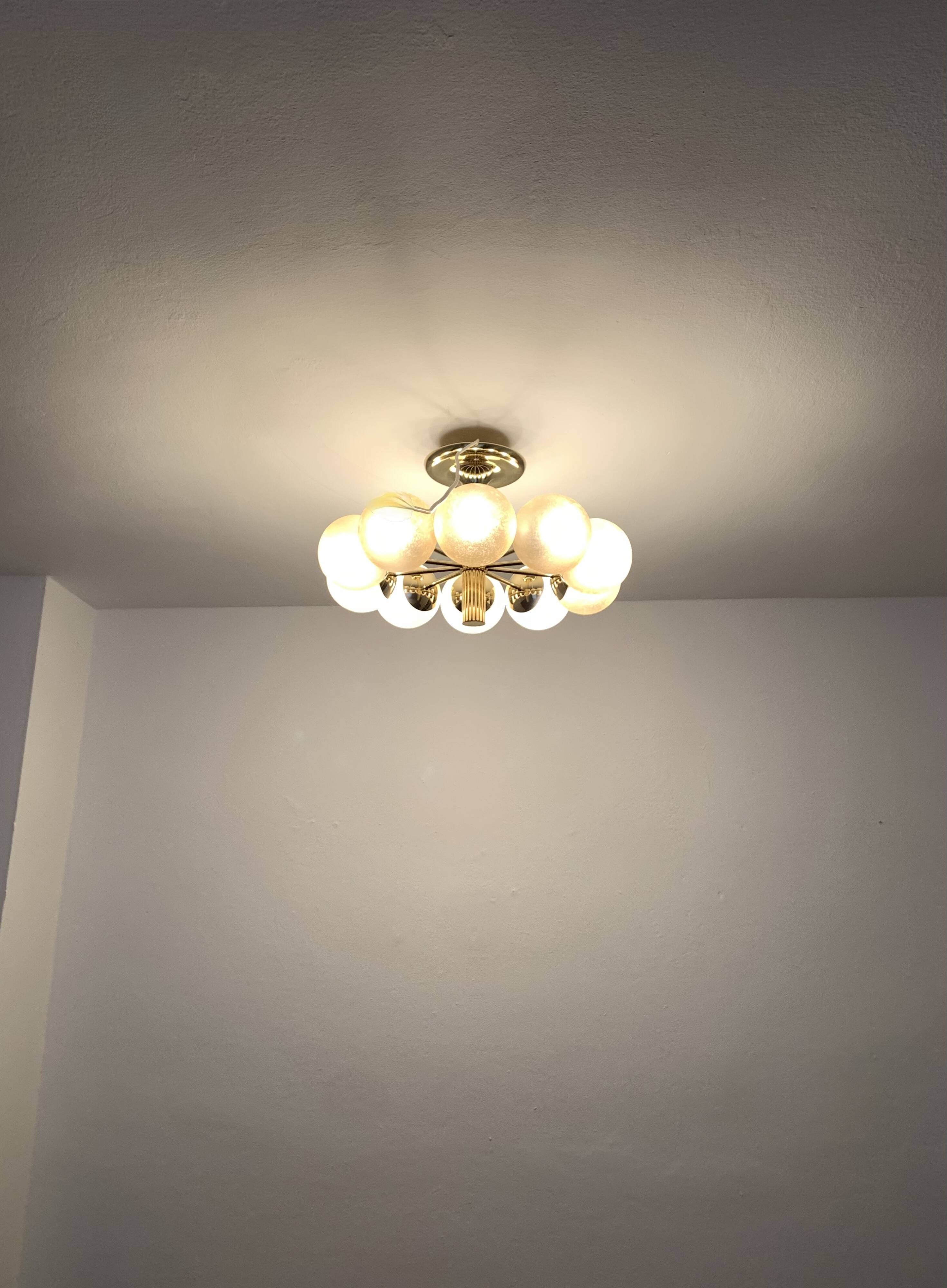 Large Brass Sputnik Flush Chandelier by Kaiser Leuchten