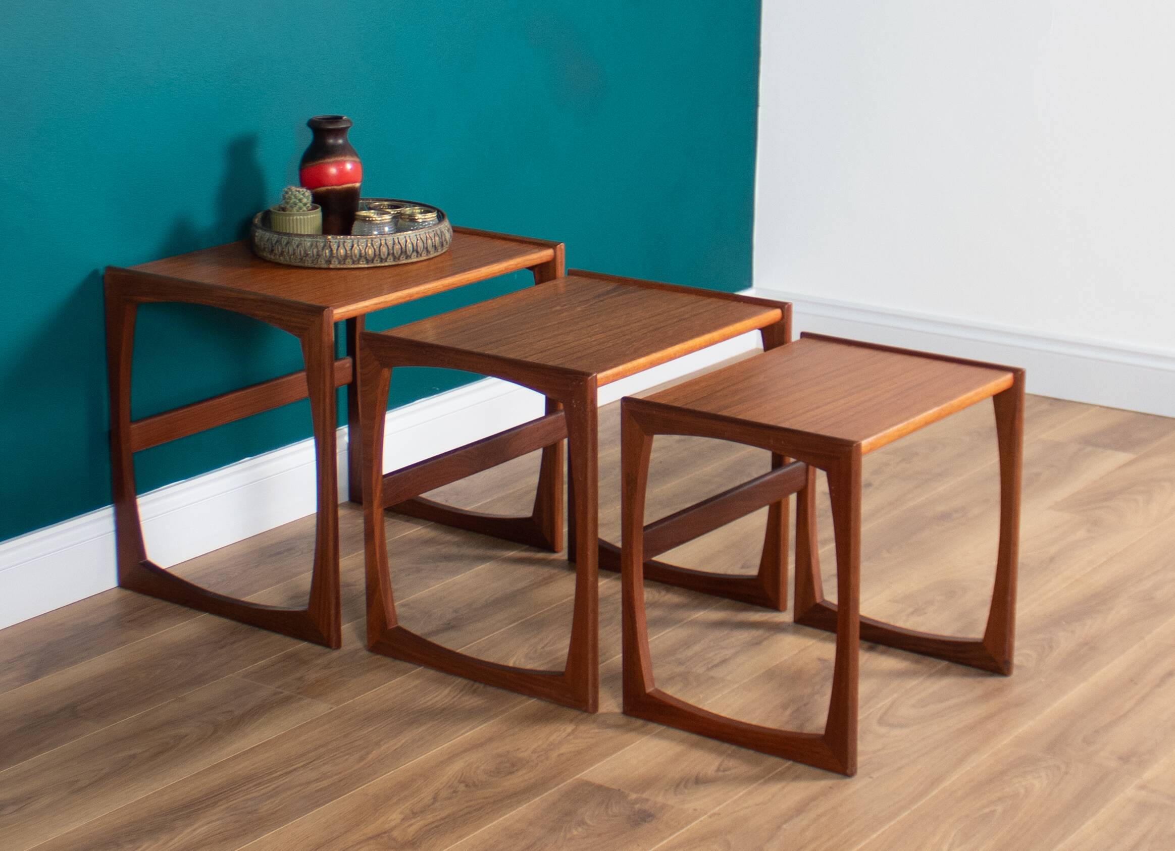 Retro teak 1960s g plan quadrille nest of coffee tables