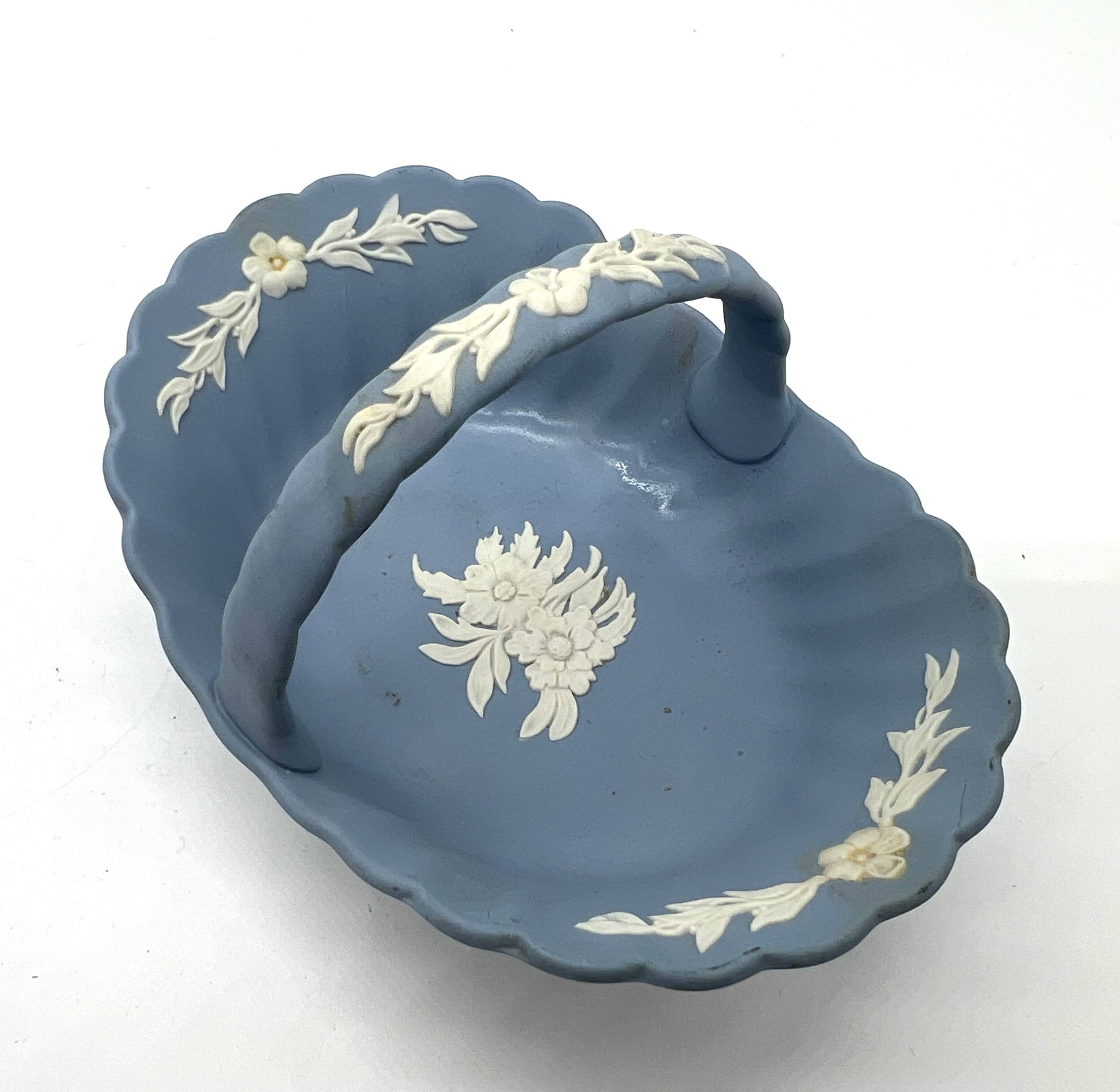 Blue Wedgwood Jasperware basket – English porcelain with relief decoration