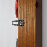 Coat rack in brass and wood, 4 double hooks colored vintage, 76 cm