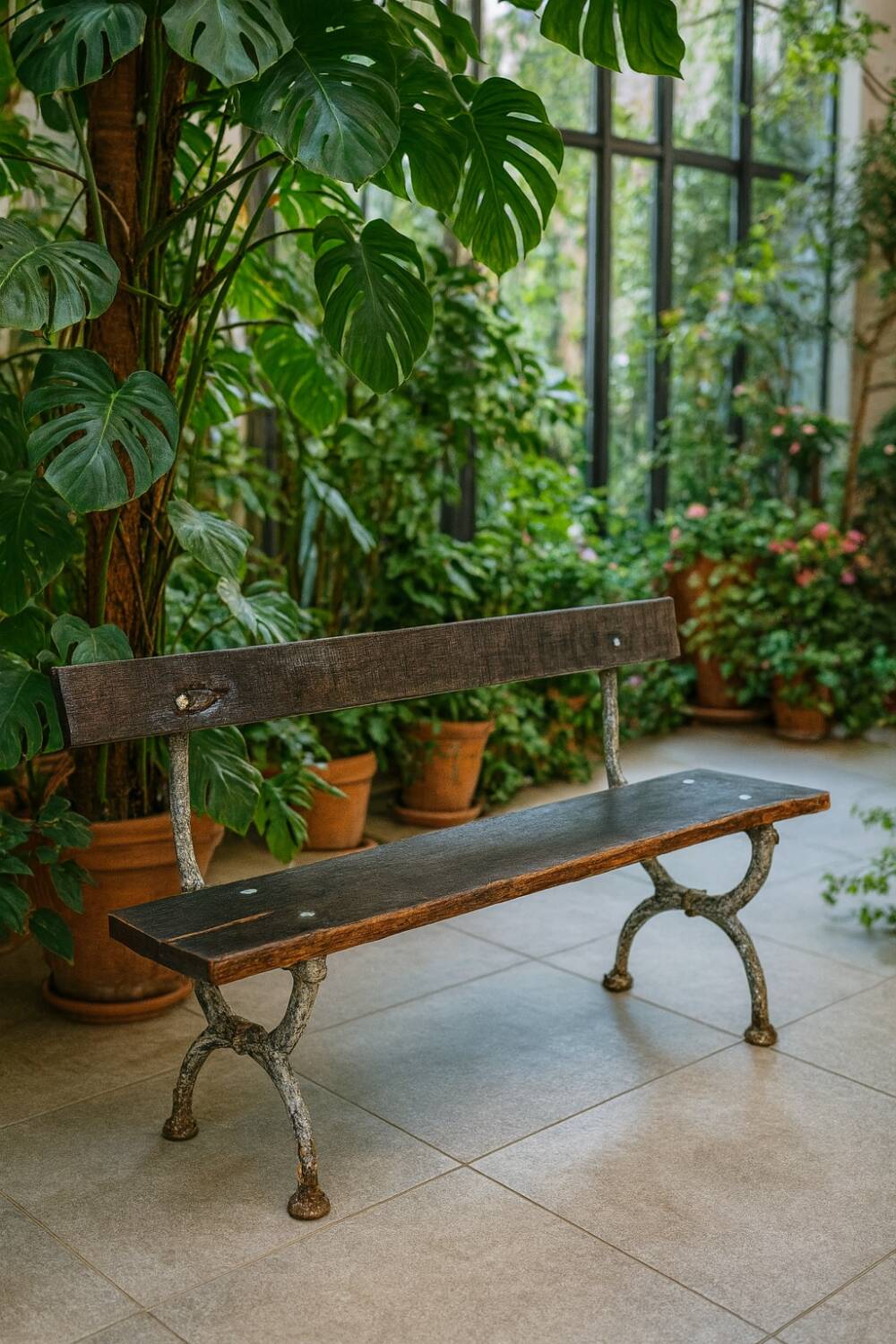 Cast iron and oak garden bench