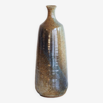 Enamelled stoneware vase or bottle signed Hélène