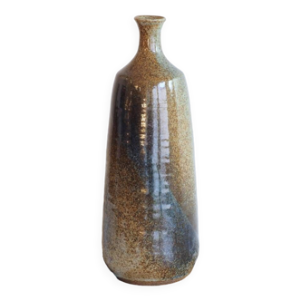 Enamelled stoneware vase or bottle signed Hélène