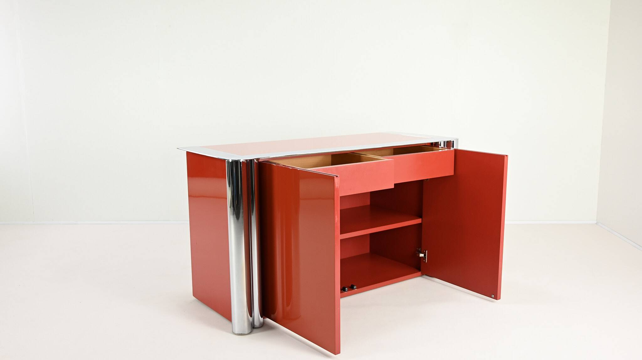 Antonello Mosca, Buffet For Cinova, Lacquer And Chrome, Italy C.1969