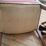 Louis Philippe period armchair in oak with burgundy velvet seat