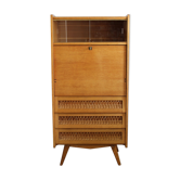 Secrétaire vintage en bois et rotin