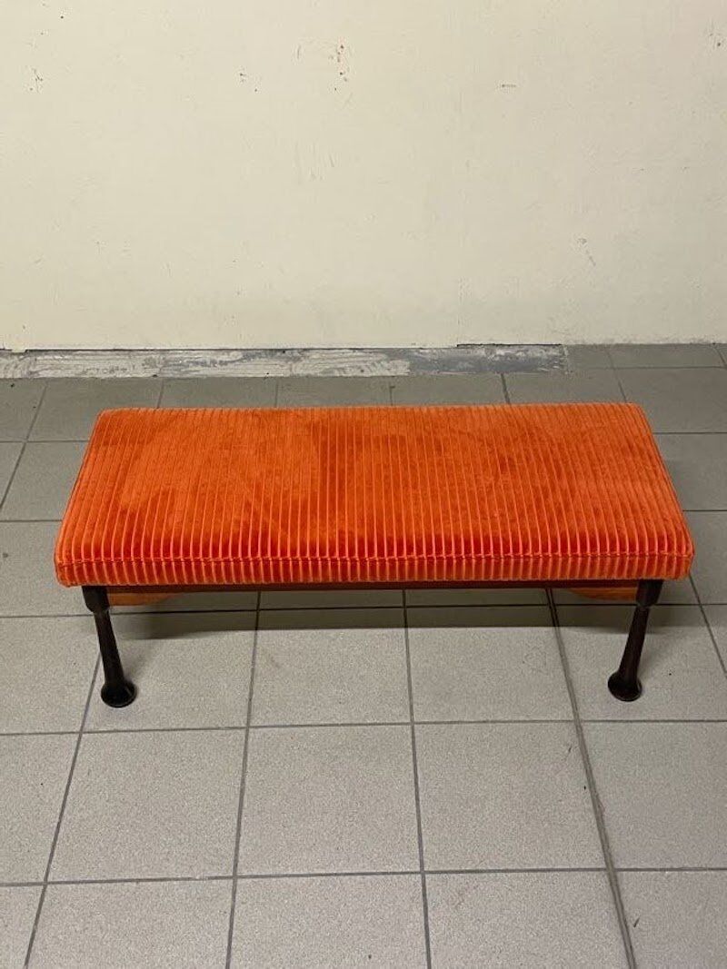Panca in legno colorato e velluto a coste, anni '60