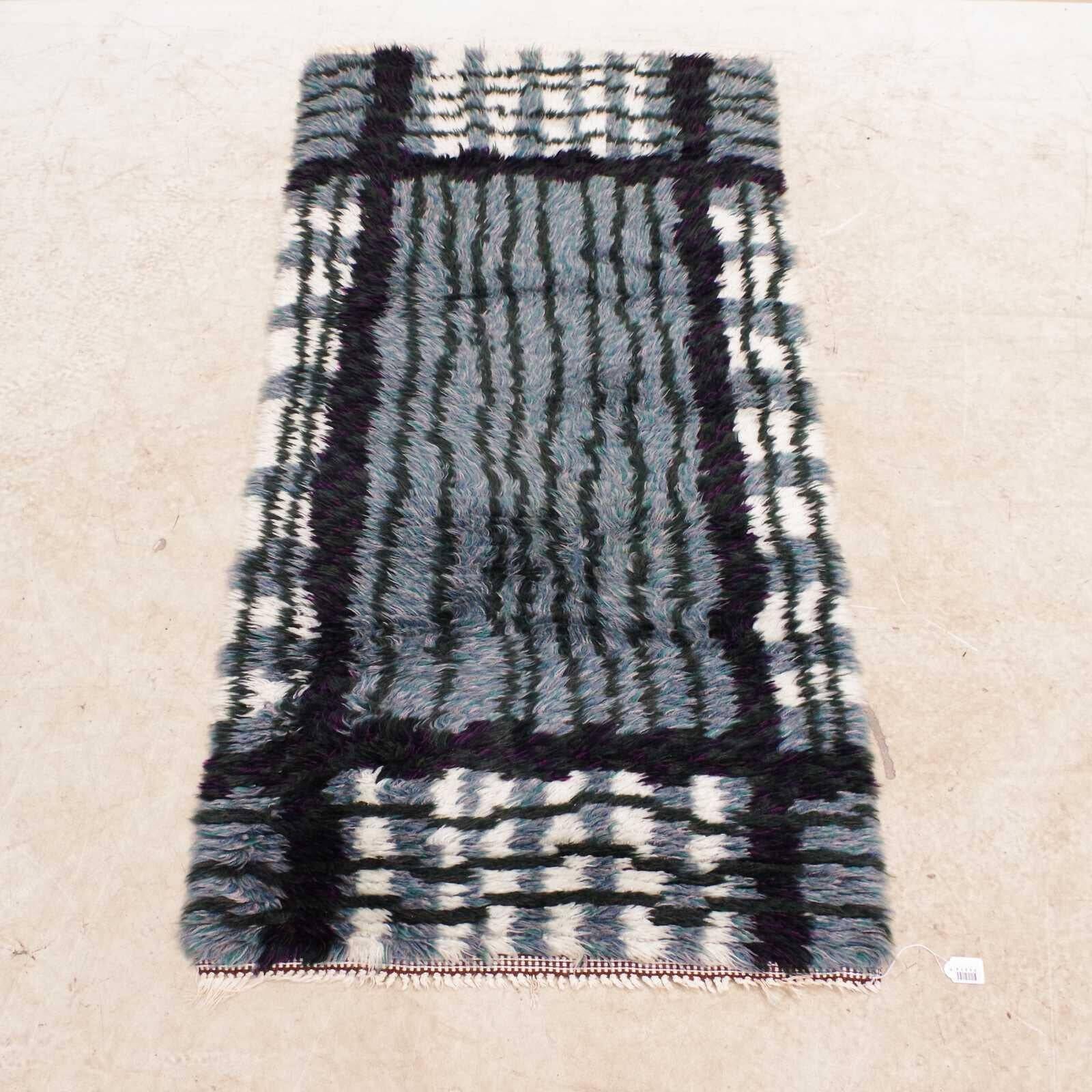 Mid-Century Modern Swedish Rya Rug in Grey, Black, and White, 1950s