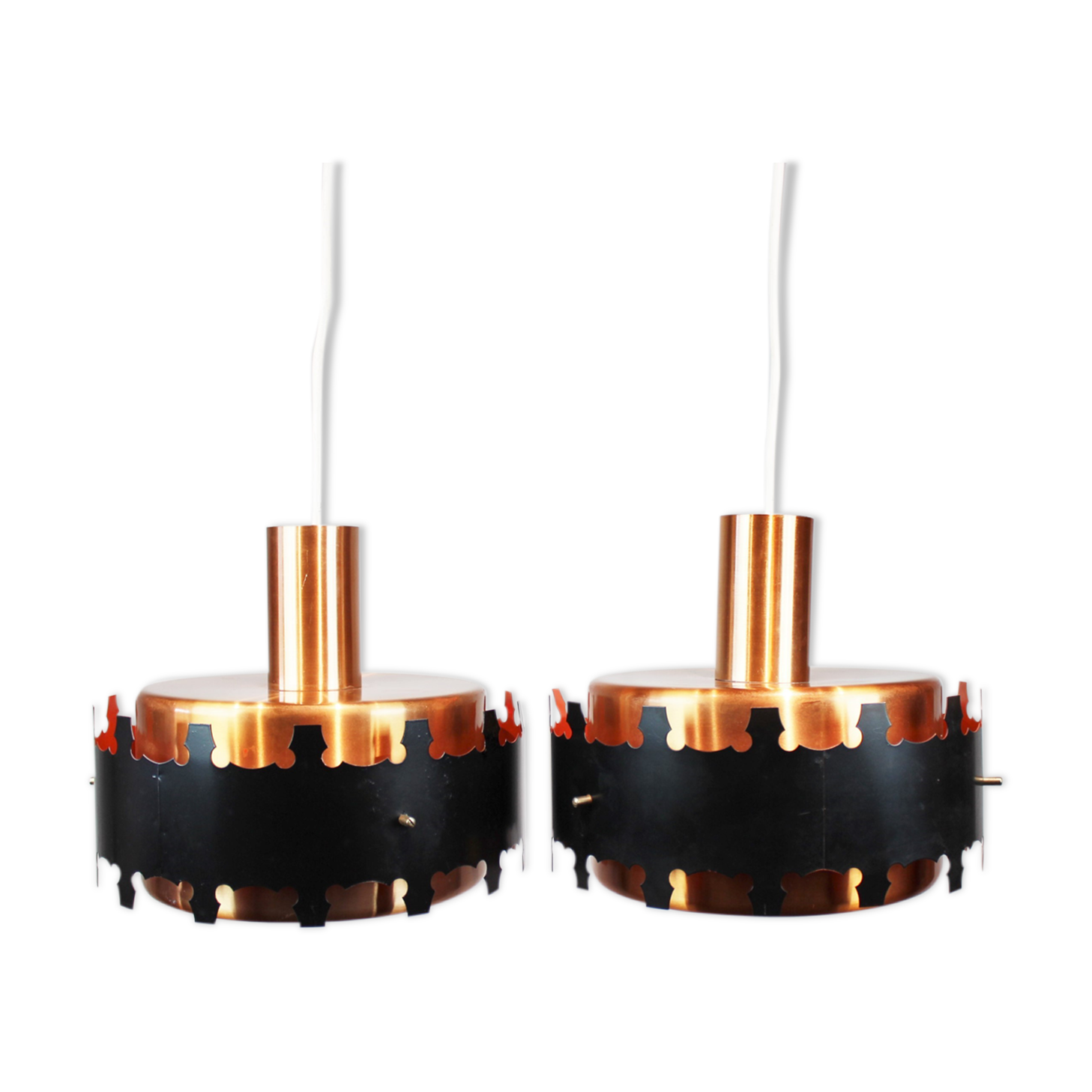 Paire de suspensions en cuivre et métal noir de conception danoise des années 1970