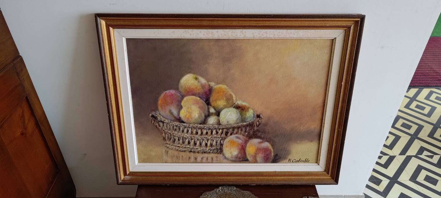 Tableau nature morte aux pêches