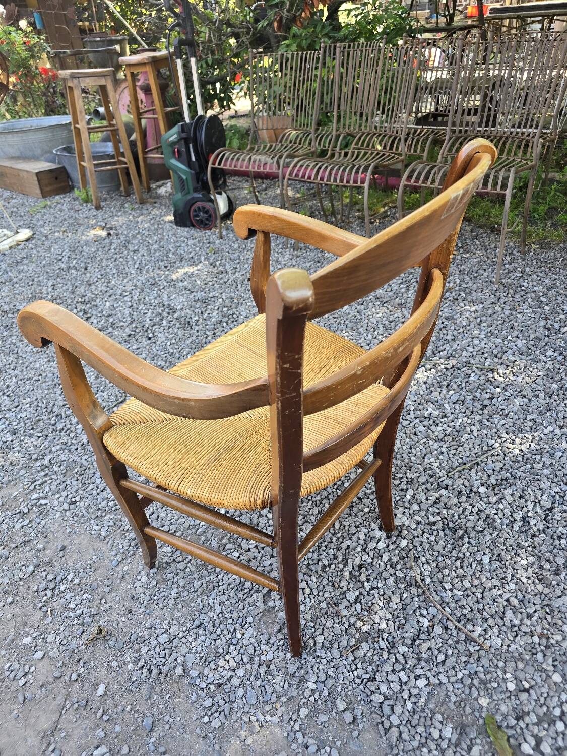 Cherry wood straw armchair