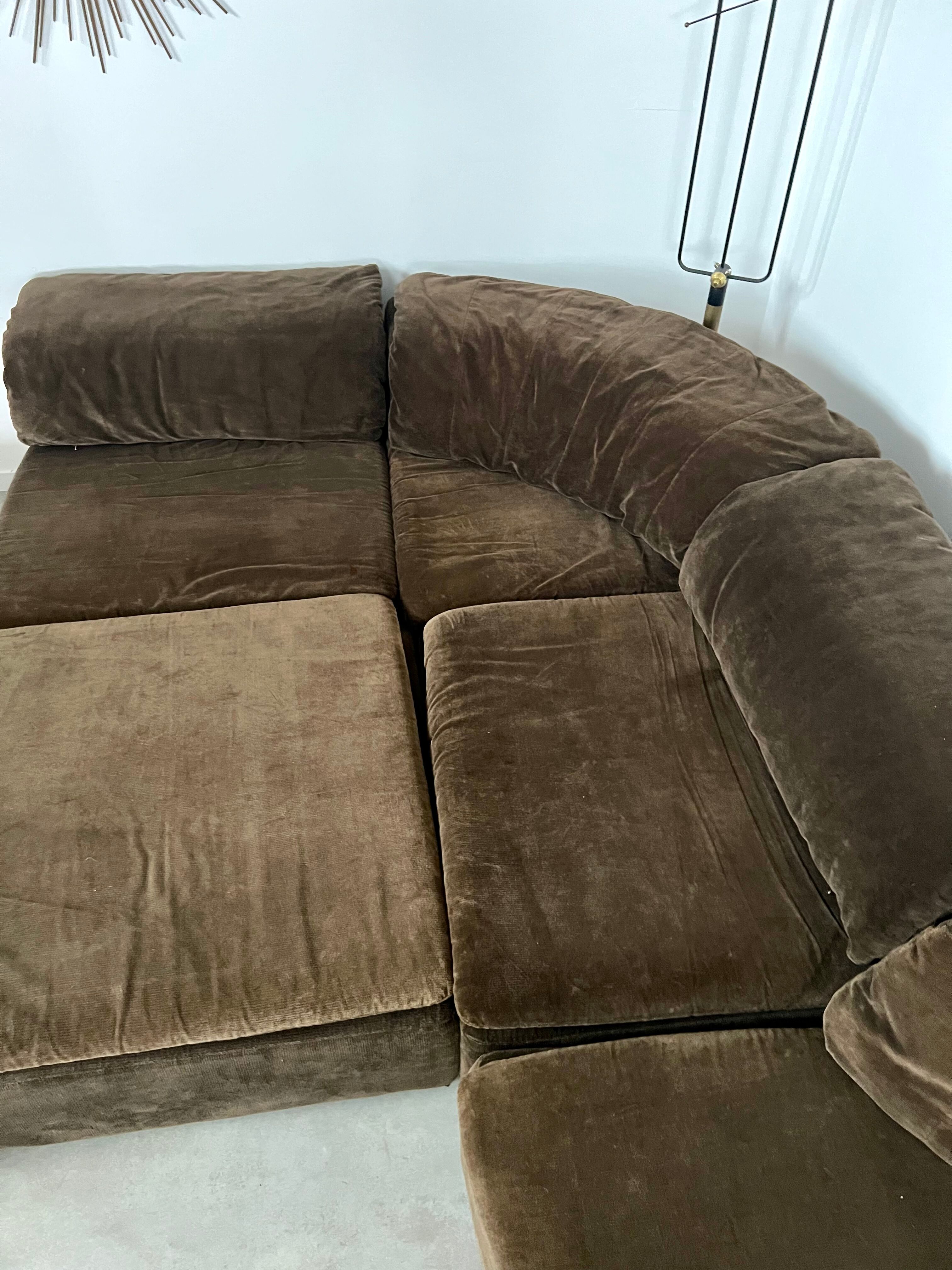 Old vintage modular sofa 6 elements of the 70s velvet / design